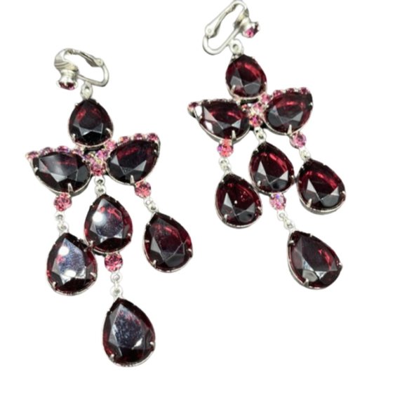 Huge Vintage Purple Glass Rhinestone Chandelier Earrings - Picture 3 of 7